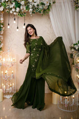 Bollywood Indian Pakistani Ethnic Party Wear Women Soft Pure Faux Georgette Green Sharara Plazzo Dupatta Set Dress