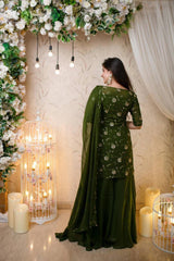 Болливудская индийская пакистанская этническая праздничная одежда, женское мягкое чистое искусственное жоржеттовое зеленое платье Sharara Plazzo Dupatta