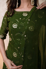 Bollywood Indische Pakistanische Ethno Party Wear Damen Weiche Reine Kunst Georgette Grün Sharara Plazzo Dupatta Set Kleid