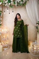 Bollywood Indian Pakistani Ethnic Party Wear Women Soft Pure Faux Georgette Green Sharara Plazzo Dupatta Set Dress