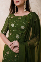 Bollywood Indian Pakistani Ethnic Party Wear Women Soft Pure Faux Georgette Green Sharara Plazzo Dupatta Set Dress