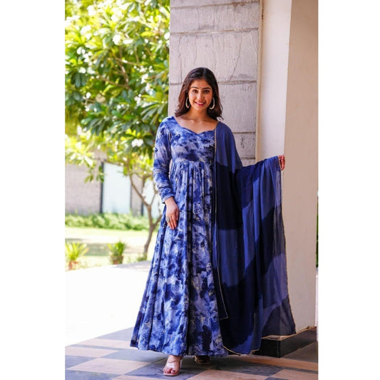 Bollywood Indian Pakistani Ethnic Party Wear Women Soft Pure Muslin Blue Suit Dress With Dupatta