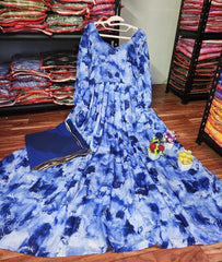Bollywood Indische Pakistanische Ethno Party Wear Damen Weicher Reiner Musselin Blau Anzug Kleid Mit Dupatta