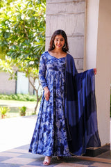 Bollywood Indian Pakistani Ethnic Party Wear Women Soft Pure Muslin Blue Suit Dress With Dupatta