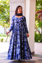 Bollywood Indische Pakistanische Ethno Party Wear Damen Weicher Reiner Musselin Blau Anzug Kleid Mit Dupatta