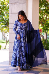 Bollywood Indian Pakistani Ethnic Party Wear Women Soft Pure Muslin Blue Suit Dress With Dupatta