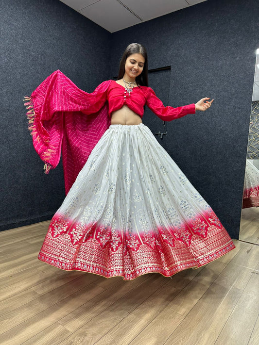 Bollywood indisch-pakistanische ethnische Partykleidung, weiche, reine Mono-Slub-Navratri-Spezial-Lehenga-Choli