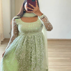 Bollywood Indian Pakistani Ethnic Party Wear Women Soft Pure Butterfly Net Embroidery Anarkali Dress