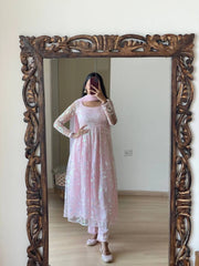Болливудская индийская пакистанская этническая праздничная одежда женское мягкое чистое платье Анаркали с вышивкой и сеткой-бабочкой