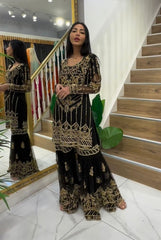 Болливудская индийская пакистанская этническая праздничная одежда женское мягкое чистое тяжелое платье из искусственного жоржетта Шарара Плаццо