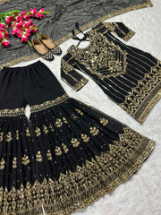 Bollywood Indische Pakistanische Ethno Party Wear Damen Weiches Reines Schweres Kunst Georgette Sharara Plazzo Kleid
