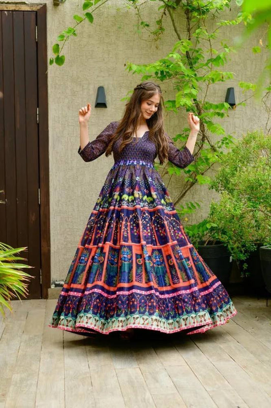 Bollywood Indische Pakistanische Ethno Party Wear Damen Weiches Maxikleid aus reiner weicher Baumwolle