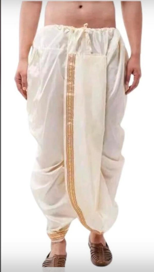 Indian Ethnic Party Wear Pure Soft Silk Border Readymade Men Dhoti for Dhoti Lovers