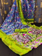 Bollywood indische pakistanische ethnische Partykleidung Frauen weiche reine Lichi-Seide Jacquard-Weberei Patta mit Digitaldruck-Design Arbeit Saree/Sari/Saris