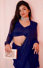 Bollywood indische pakistanische ethnische Partykleidung Frauen weiche reine Georgette mit Satin-Spitzenrand mit Crossek-Stickerei-Design Arbeit Saree/Sari/Saris