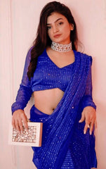Bollywood indische pakistanische ethnische Partykleidung Frauen weiche reine Georgette mit Satin-Spitzenrand mit Crossek-Stickerei-Design Arbeit Saree/Sari/Saris