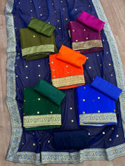 Болливудская индийская пакистанская этническая праздничная одежда для женщин из мягкого чистого жоржета с необычным жемчугом и бриллиантами с жаккардовой кружевной каймой сари/сари