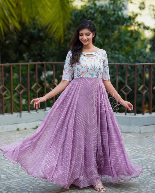 Bollywood Indian Pakistani Ethnic Party Wear Women Soft Pure Lavender Shade 1000 Georgette Butti Anarkali Dress