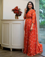 Bollywood Indische Pakistani Ethnische Partykleidung Damen Weiches, reines Georgette-Kleid, Dupptta und Gürtel
