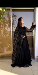 Bollywood Indische Pakistanische Ethnische Party Tragen Frauen Weiche Reine Georgette Anarkali Kleid