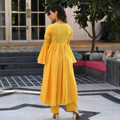 Bollywood Indian Pakistani Ethnic Party Wear Women Soft Pure Cotton Yellow Polka Dot Plazzo Dress