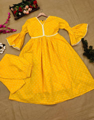 Bollywood Indian Pakistani Ethnic Party Wear Women Soft Pure Cotton Yellow Polka Dot Plazzo Dress