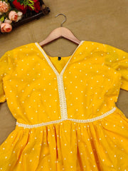Bollywood Indische Pakistanische Ethno Party Wear Damen Weiche Reine Baumwolle Gelb Polka Dot Plazzo Kleid