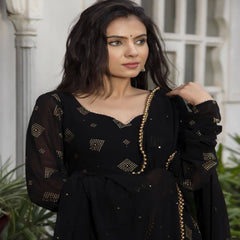 Болливудская индийская пакистанская этническая праздничная одежда, женский мягкий чистый жоржет, черный рабочий костюм с 9 мм сек. платьем Dupatta, платье Anarkali