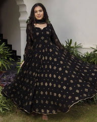 Болливудская индийская пакистанская этническая праздничная одежда, женский мягкий чистый жоржет, черный рабочий костюм с 9 мм сек. платьем Dupatta, платье Anarkali