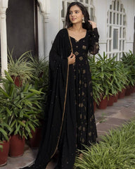 Bollywood Indian Pakistani Ethnisch Party Wear Damen Weicher Reiner Georgette Schwarz Arbeitsanzug Mit 9mm Seq Dupatta Kleid Anarkali Kleid