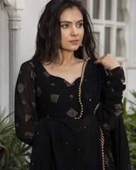 Bollywood Indian Pakistani Ethnisch Party Wear Damen Weicher Reiner Georgette Schwarz Arbeitsanzug Mit 9mm Seq Dupatta Kleid Anarkali Kleid