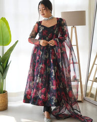 Bollywood Indische Pakistanische Ethnische Party Tragen Frauen Weiche Reine Schwarz Organza Anzug Kleid
