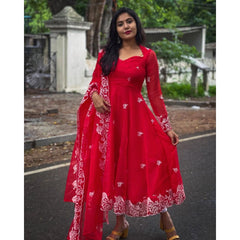 Bollywood Indische Pakistanische Ethno Party Wear Damen Weicher Reiner Georgette Rot Anzug Kleid Mit Dupatta