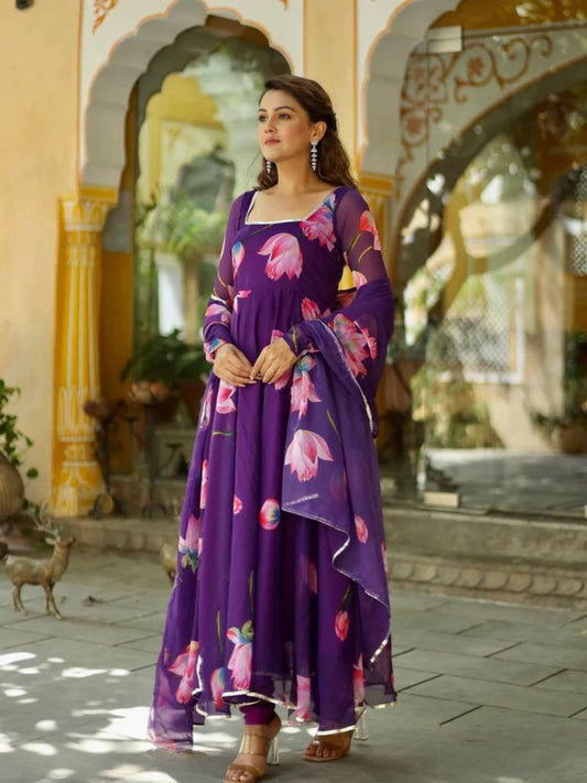 Bollywood Indische Pakistanische Ethnische Party Tragen Frauen Weiche Reine Floral Georgette Anarkali Kleid