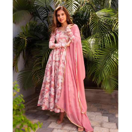 Bollywood Indische Pakistanische Ethno Party Wear Damen Weicher Reiner Kunst Georgette Rosa Anzug Set Kleid