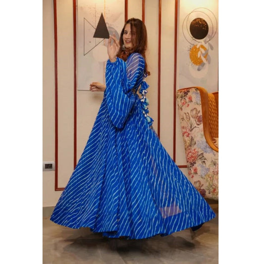 Bollywood Indian Pakistani Ethnic Party Wear Women Soft Pure Georgette Blue Leheriya Belt Blue Maxi Dress