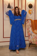 Bollywood Indian Pakistani Ethnic Party Wear Women Soft Pure Georgette Blue Leheriya Belt Blue Maxi Dress
