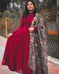 Bollywood Indische Pakistanische Ethno Partykleidung Damen Weiches reines 1000 Butti Georgette Kleid mit Dupatta Kleid