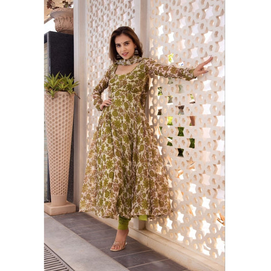 Bollywood Indische Pakistanische Ethnische Party Tragen Frauen Weicher Reiner Kunst Georgette Blumenanzug Kurta &amp; Dupatta Kleid