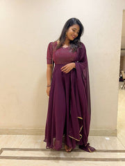 Болливудская индийская пакистанская этническая праздничная одежда женская мягкая одежда из чистого жоржета винное платье Potli Dupatta