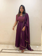 Болливудская индийская пакистанская этническая праздничная одежда женская мягкая одежда из чистого жоржета винное платье Potli Dupatta