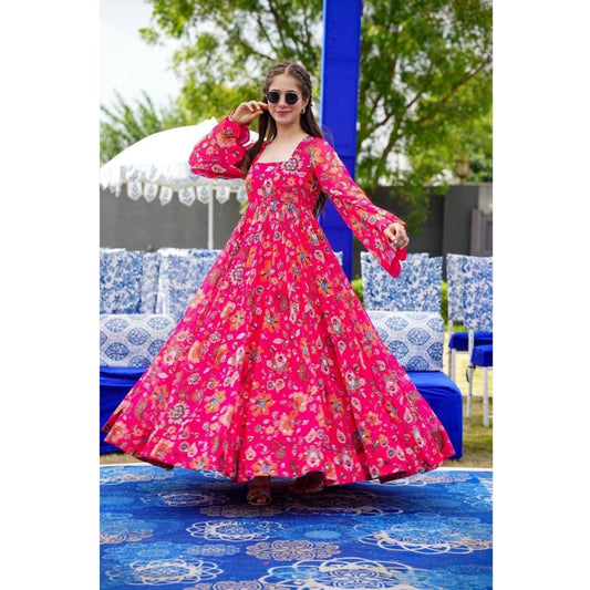 Bollywood Indische Pakistanische Ethnische Party Tragen Frauen Weiche Reine Faux Georgette Floral Maxi Kleid