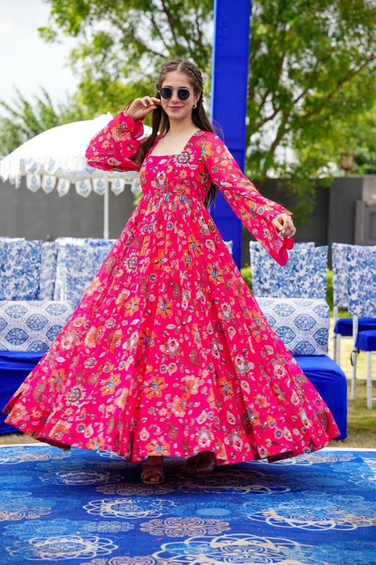 Bollywood Indische Pakistanische Ethnische Party Tragen Frauen Weiche Reine Faux Georgette Floral Maxi Kleid