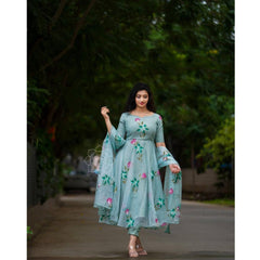 Болливудская индийская пакистанская этническая праздничная одежда для женщин, мягкий комплект из органзы с цветочным принтом Kurti Dupatta, платье