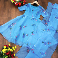 Болливудская индийская пакистанская этническая праздничная одежда для женщин, мягкий комплект из органзы с цветочным принтом Kurti Dupatta, платье