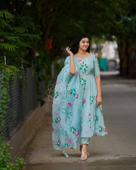 Bollywood Indische Pakistanische Ethnische Party Tragen Frauen Weiche Reine Organza Kurti Dupatta Set Kleid
