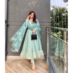 Bollywood Indian Pakistani Ethnic Party Wear Women Soft Pure Chanderi Cotton Anarkali Dress