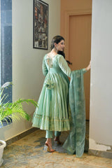 Bollywood Indian Pakistani Ethnic Party Wear Women Soft Pure Chanderi Cotton Anarkali Dress