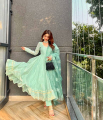 Болливудская индийская пакистанская этническая праздничная одежда женское мягкое чистое хлопковое платье Chanderi Anarkali