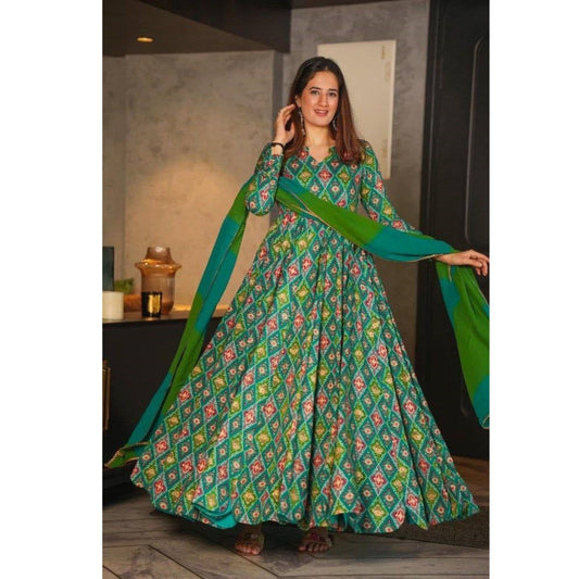 Bollywood Indische Pakistanische Ethno Partykleidung Damen Weiches Maxikleid aus reiner Viskose mit doppelt gefärbtem Dupatta